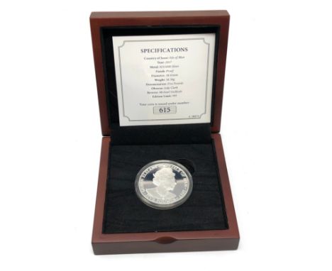 Boxed 2017 Platinum wedding anniversary Piedfort proof silver five pound coin limited No 615 weight 56.56g 