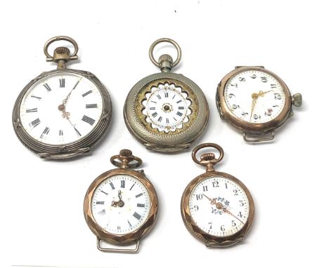 5 antique continental silver fob watches 
