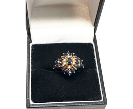 9ct gold sapphire &amp; diamond floral cluster dress ring (2.7g) 