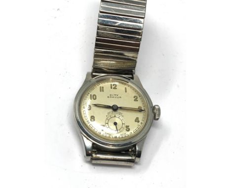 CITY BRAVUR Vintage Swiss for German Army 1940s Military type Wristwatch the watch is ticking 