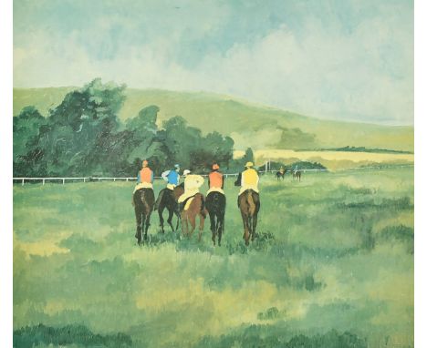 David Stileman (20th Century), a view of horses on a gallop, colour print, signed in pencil and numbered 57 of 100, 15" x 17"