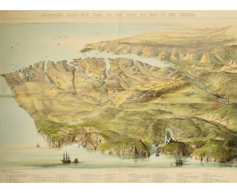A. Maclure a 19th Century hand coloured lithograph of 'Stanford's Birds eye view of the seat of war in The Crimea', 22.5" x 3
