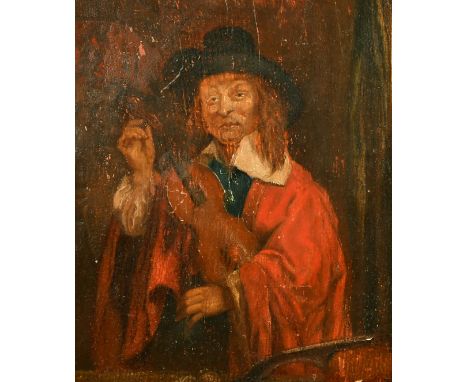18th Century, Portrait of a man holding a violin, oil on panel, 8" x 6".