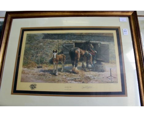 DAVID SHEPHERD "SHOEING TIME". Colour Print. Signed in Pencil, No. 595/1200. Image 9ins x 16.5ins.