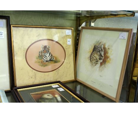 TONY FORREST, Colour Print, SNOW LEOPARD, Signed in Pencil, No. 535/850, Image 8ins x 9ins, and P. WEEKE, Leopard Cub, Oval 6