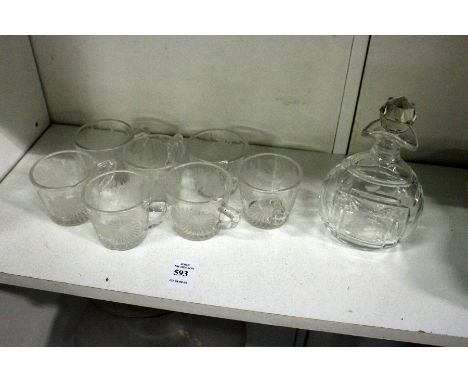 Cut glass cups and a small decanter