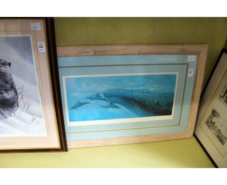 IAN COLEMAN "DOLPHINS".  Colour Print. Signed in Pencil, No. 19/360. Image 7ins x 17ins.