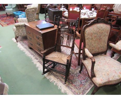 A Circa 1820 Lancashire bobbin turned oak rush seat rocking chair 