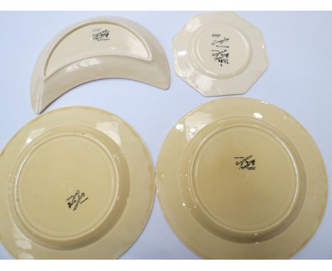 Two Clarice Cliff Bizarre "Ravel Green" plates and two "Nemesia" side plates (4)