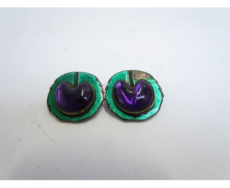 Two Art Nouveau enamel and cabochon set buttons a/f in the form of cherries  
