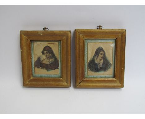 Two 19th Century miniature portrait prints of ladies, gilt frames. After Jean Louis Ernest Meissonier