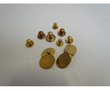 A pair of 18ct gold cufflinks, a pair of 18ct gold studs, 9ct gold studs, an unmarked pair etc 