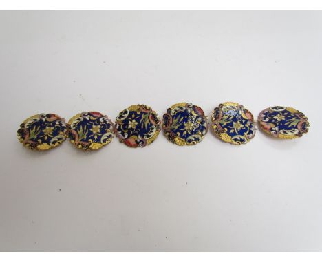 A set of six enamel floral buttons, 3.5cm diameter 