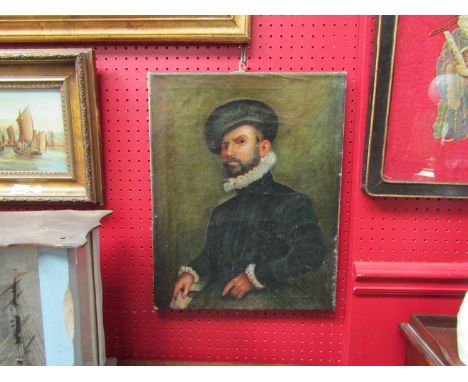 A portrait of gentleman wearing hat ruff and jacket, unframed 