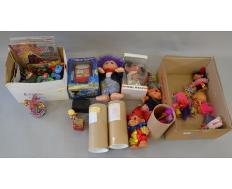 Mixed lot including LE Troll Dolls, Action TV Robot and other misc toys, mostly vintage examples.