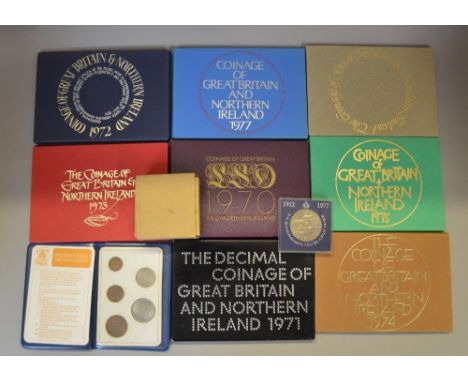 Coins: 8 Proof Coin sets together with Britains First Decimal coins set; Jubilee Crown and Europa 50p (11)