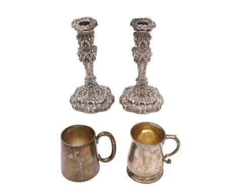 with an 'S'-scroll handle and a spreading circular foot, gilt interior, contained in a unassociated fitted box,  makers mark 