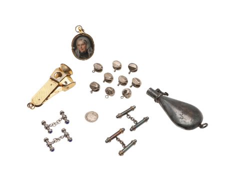with engine-turned decoration, by S. J Rose &amp; Son, Birmingham 1955, together with 2 pairs of cufflinks, a threepence piec