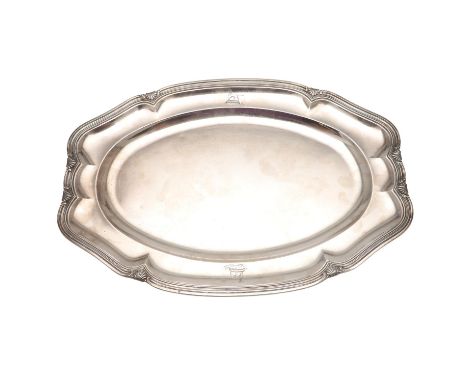 of shaped oval outline, with a reeded and shell border, crested, by Henin Freres, Paris c.1870; 17.9" (45.5cm) long; 42.6ozt.