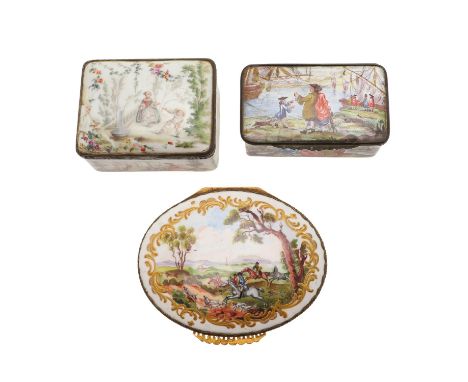 white, the cover painted with a hunting scene within gilt scroll borders, the sides painted with stag hunting, rabbits and fl