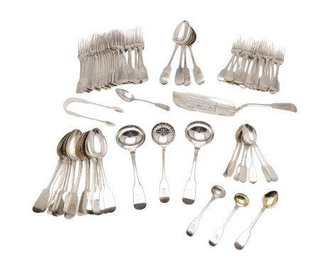 to include 22 table forks, 19 dessert forks, 4 tablespoons, 13 dessert spoons, 9 teaspoons, an egg spoon, 2 condiment spoons,