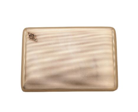 rounded rectangular, with engine-turned decoration, applied initials to the cover and the interior inscribed, by Goldsmiths &
