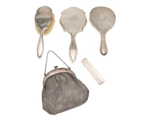 with a textured finish, by Sarah Jones, London 1905, together with another hand mirror &amp; matching brush, initialled, a me