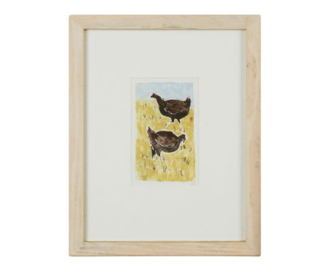 § Tessa Newcomb (British 1955-)Chickens initialled (lower right) silkscreen 16 x 10cm