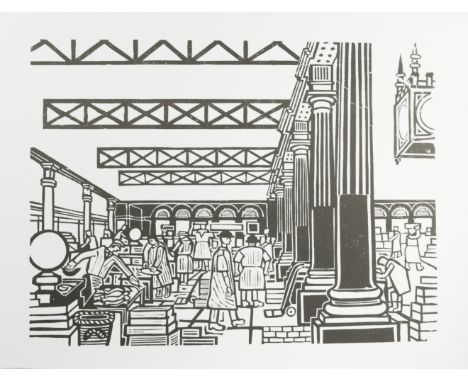 § Edward Bawden CBE, RA (British 1903-1989)Billingsgate Fish Market posthumously printed by the Curwen Studio lithograph, unf