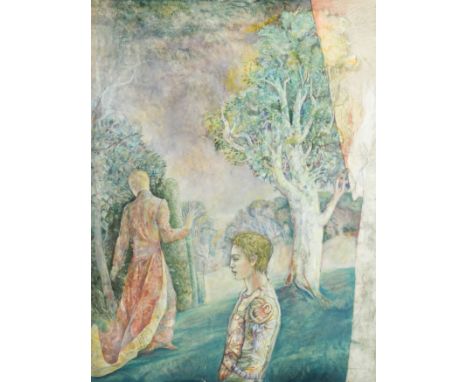 § Robert Salmon (British 1939-2020)Two unframed oil on boards, to include: Two figures in a tree lined garden, 122 x 91.5cm; 