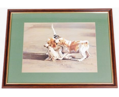 After Ashley R Boone (20thC). Spaniels at beach, signed colour print and dated in pencil '90, 35cm x 50cm, framed and glazed.