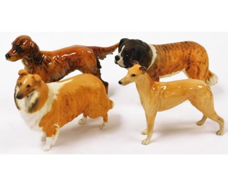 A group of four animal ornaments, a Goebel brown dog, a Roger greyhound, a Beswick stroller. (4)