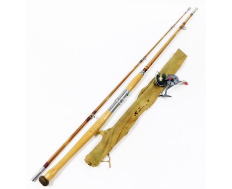 Fishing tackle, to include a Roller bale arm and a split cane fishing rod.