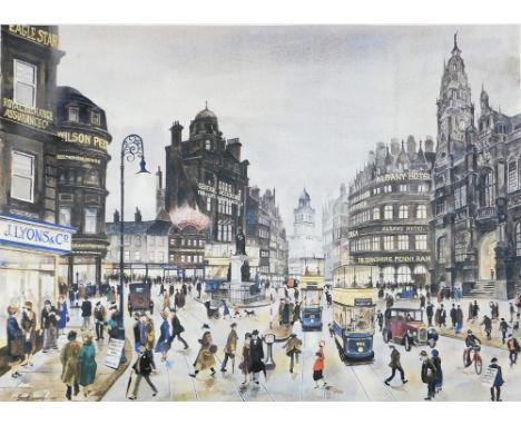 George Cunningham. Town Hall Square, limited edition colour print 209/250, signed, with blind stamp, 30cm x 42cm. 