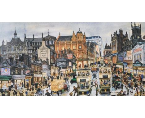 George Cunningham. Attercliffe, limited edition colour print 479/500, signed, with blind stamp, 30cm x 60cm. 