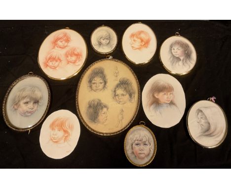 Joyce Wyatt, A Small portfolio of portrait miniatures, fine pencil studies of children, etc, the largest 15cm x 11cm, smalles