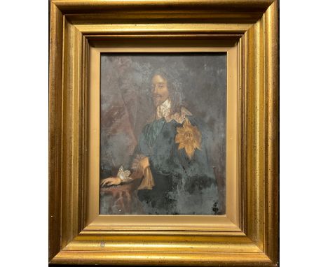 19th century over-painted print, a portrait of Charles I, 27cm x 21cm. 