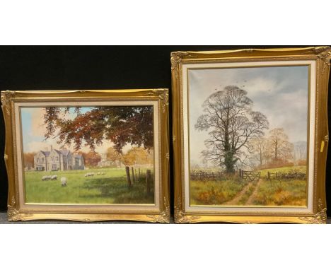 Bill Makinson (20th century), Annesley Hall &amp; Flock, 45cm x 60cm another The Open Gate Walk, 60cm x 50cm, both signed, oi