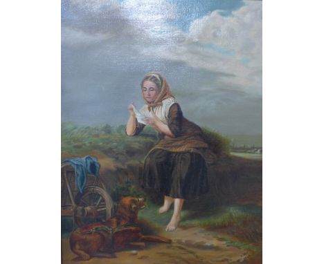 E.M.C., portrait of a gypsy girl with a dog, oil on canvas, dated 1925, framed 