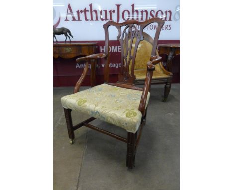 A George III mahogany Chippendale open armchair 