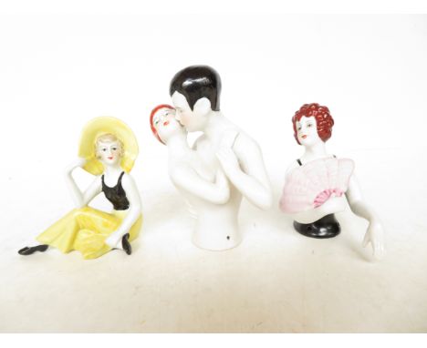 3 Art deco ceramic figures, centre figure- firing crack to arm