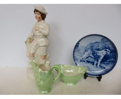 Ceramic job lot- Staffordshire flatback, x2 mailing &amp; dog plate 