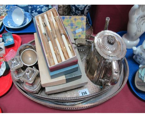 Electroplated Oval and Circular Gallery trays, circa 1900 teapot, cased and loose cutlery, bon-bon dish, etc.