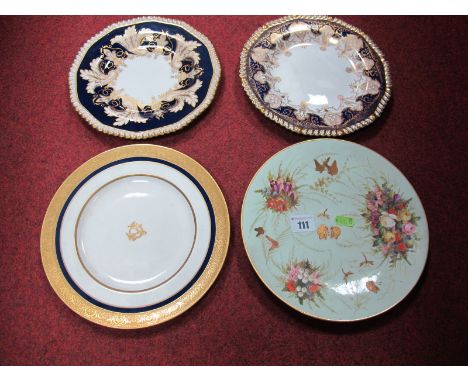 A Royal Worcester Gilt Monogrammed Plate, retailed by Waring & Gillow, Oxford St London, two Wedgwood gilt and blue plates an