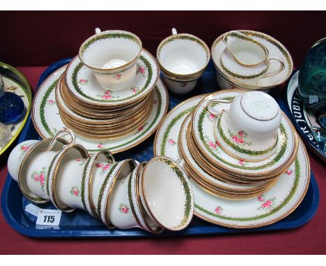 Duchess China Early XX Century Tea Service, of approximately thirty pieces floral and green banded, with gilt highlights:- On
