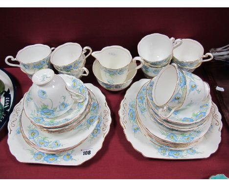 Radfords Fenton Bone China "Poppy" Pattern Tea Service, cup and saucers, plates, bread plates (forty pieces). 