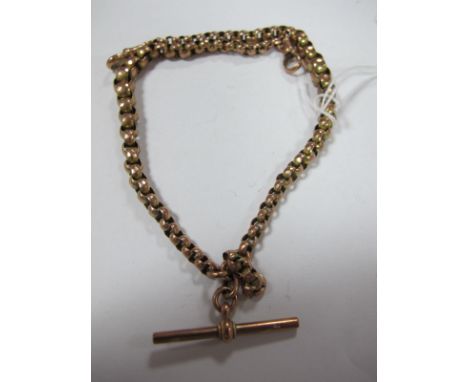 A Graduated Belcher Link Albert Chain, stamped "9c", to double swivel type clasps, suspending T-bar, stamped "9c". 