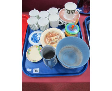 Susie Cooper Coffee Ware, Carlton jam pot, Doulton, Jasper and other trinkets:- One Tray