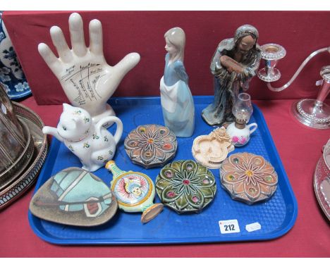 NAO and Chinese Figured,palmistry hand, L and M of Canada Eskimo dish etc:- One Tray