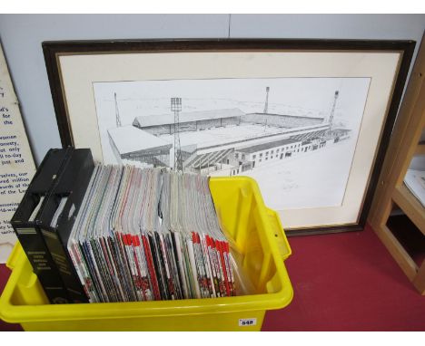 'Turf Moor' Peter.J.Lewis Black and White Limited Edition Print, 259 of 850, 36.5 x 62.5 cms, pencil signed; Manchester Unite